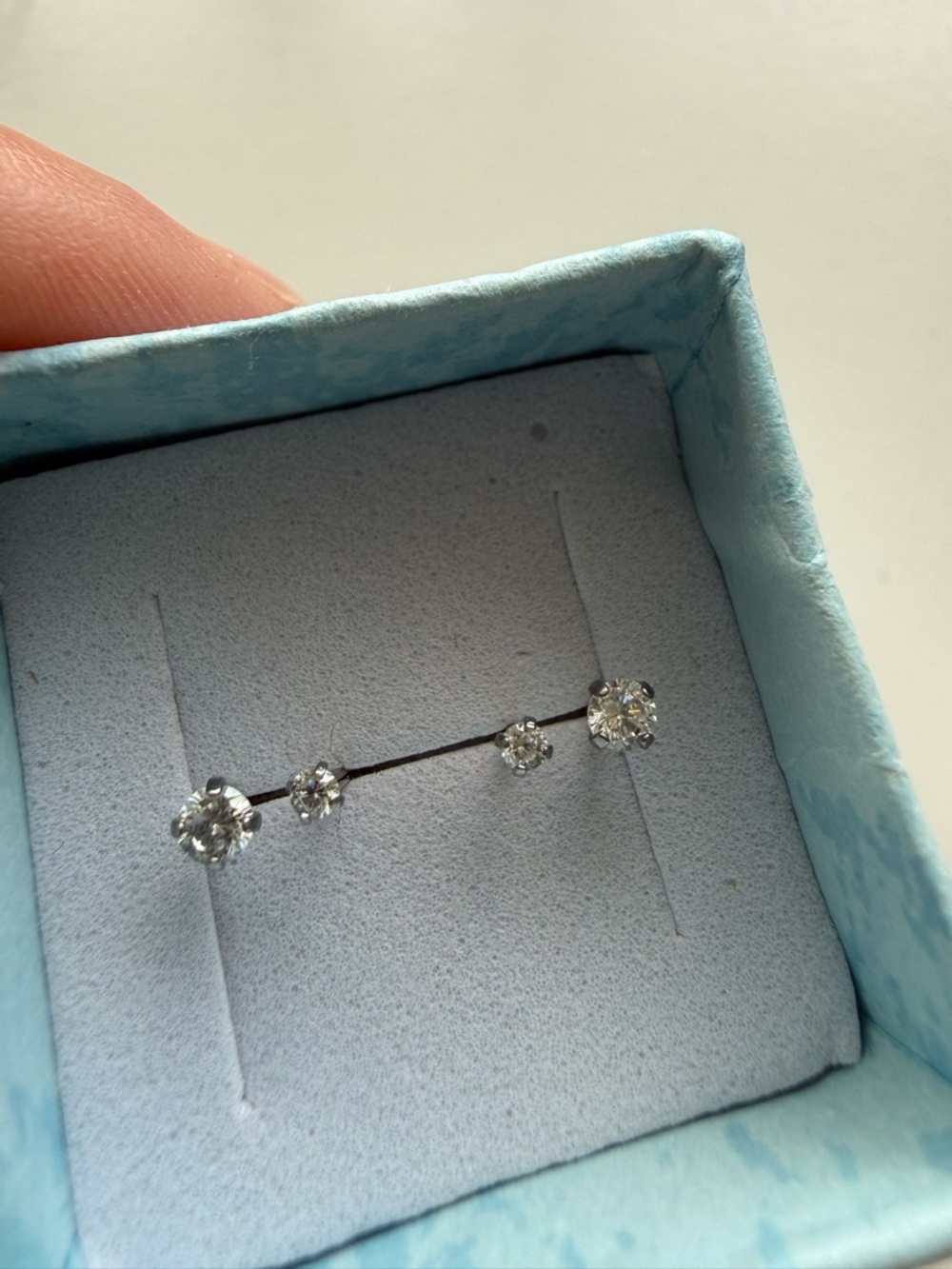 2 Pairs of Implant Grade Titanium Threadless White CZ Earrings w/Flat Back